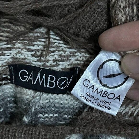 Gamboa Brown Tan 100% Alpaca Peruvian Hooded Fringe Poncho Made in Bolivia - Picture 2 of 5